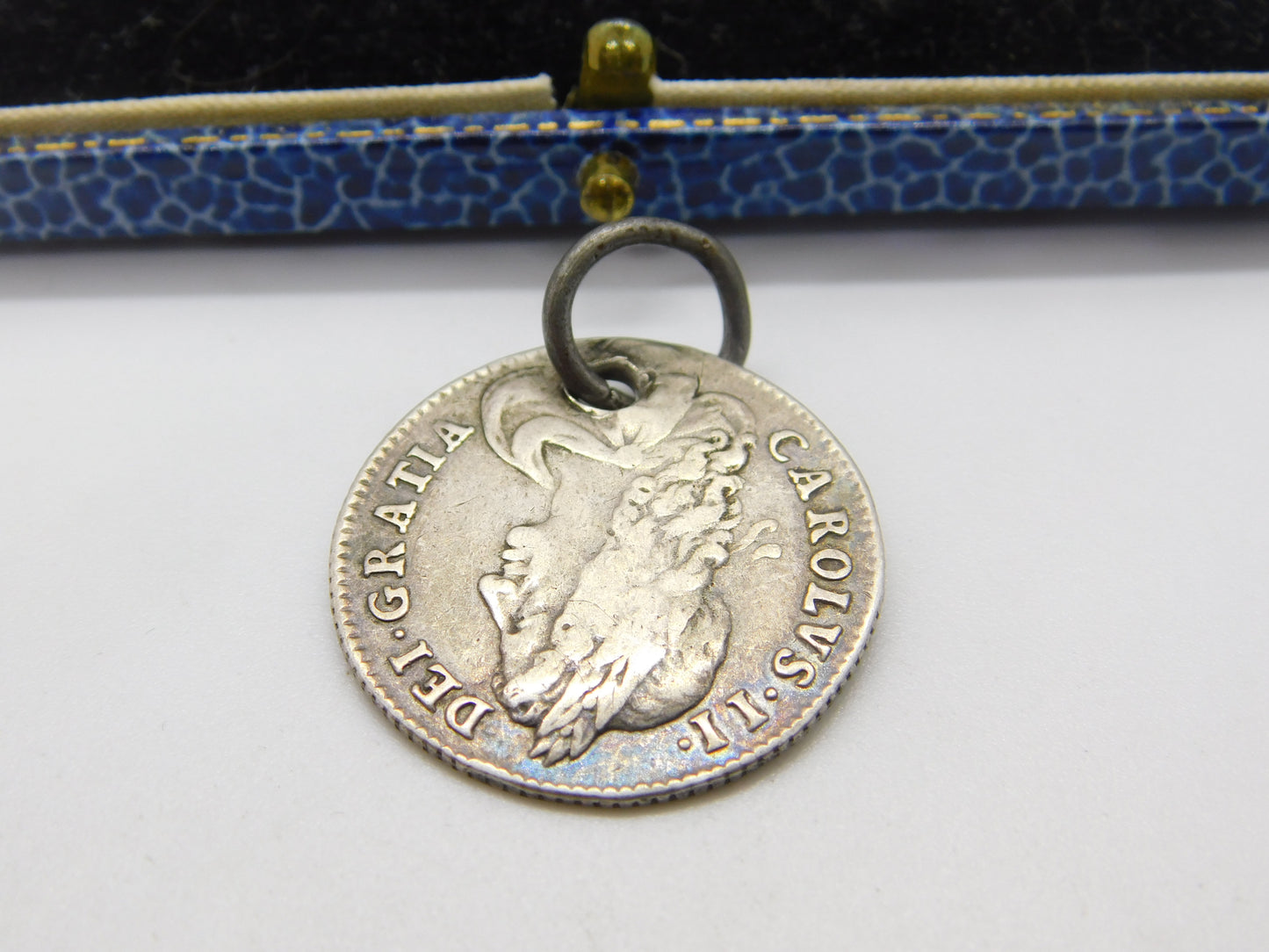 King Charles II Shilling Coin Fob Pendant Antique 1668 Early Sterling Silver