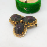 Victorian 18ct Yellow Gold Egyptian Scarab Beetle Trefoil Brooch Antique c1860