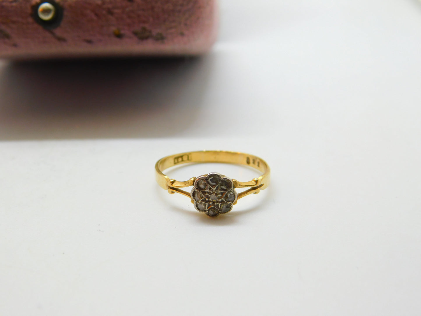 Victorian 18ct Yellow Gold & Diamond Daisy Flower Ring Antique c1890 Size M 1/2