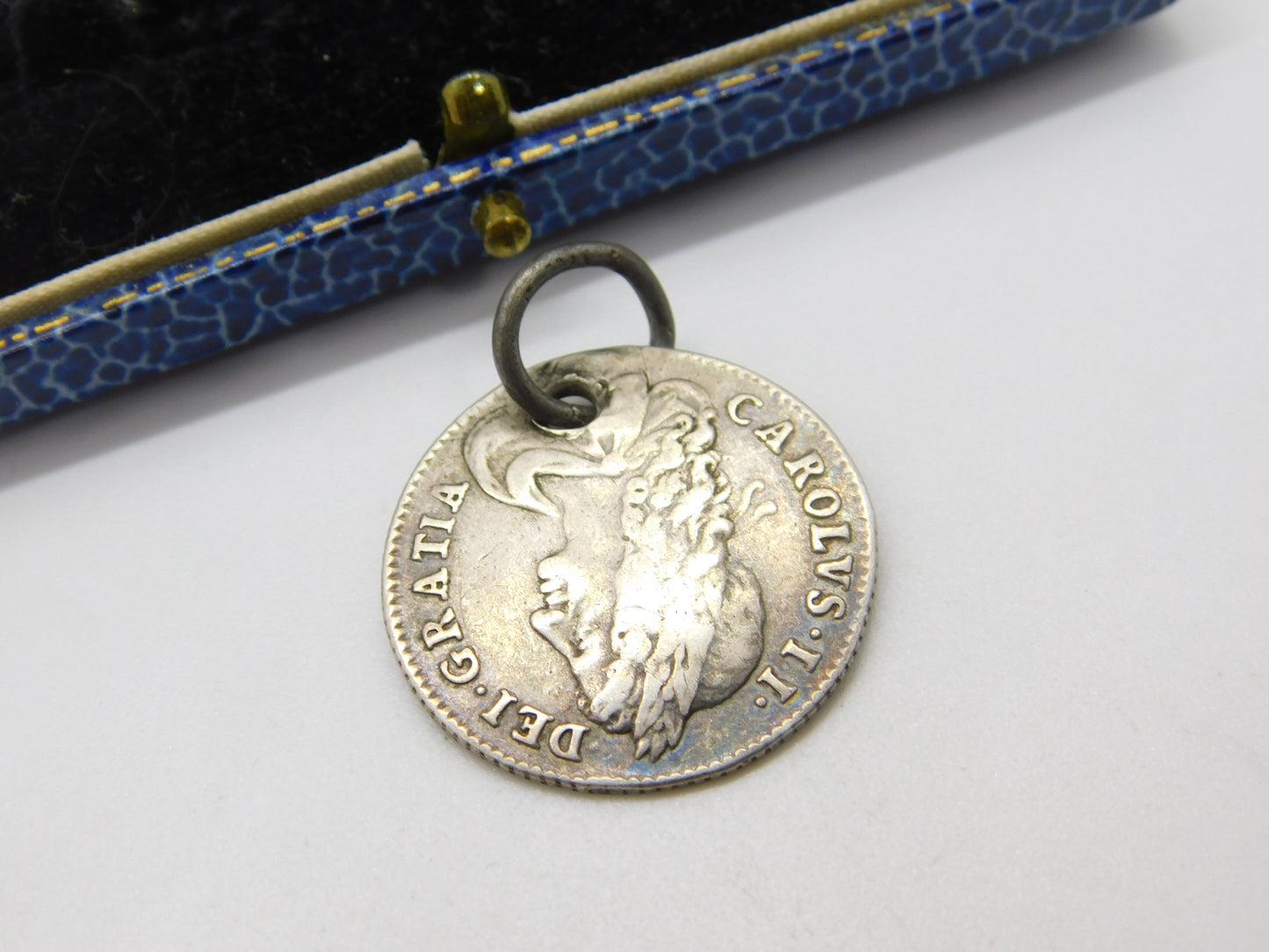 King Charles II Shilling Coin Fob Pendant Antique 1668 Early Sterling Silver