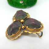 Victorian 18ct Yellow Gold Egyptian Scarab Beetle Trefoil Brooch Antique c1860