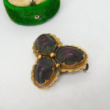 Victorian 18ct Yellow Gold Egyptian Scarab Beetle Trefoil Brooch Antique c1860