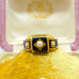 15ct Gold, Black Enamel, Pearl & Hair Form Mourning Ring Antique 1912 Chester