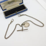 Sterling Silver Double Albert Watch Chain with George III Coin Fob Antique 1928