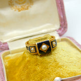 15ct Gold, Black Enamel, Pearl & Hair Form Mourning Ring Antique 1912 Chester