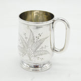 Victorian Sterling Silver Floral Pattern Christening Mug Antique 1876 Birmingham