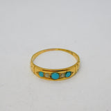 Victorian 18ct Yellow Gold, Turquoise & Diamond Boat Ring Antique 1874 Birmingham