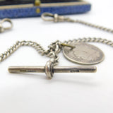 Sterling Silver Double Albert Watch Chain with George III Coin Fob Antique 1928