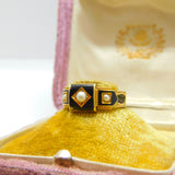 15ct Gold, Black Enamel, Pearl & Hair Form Mourning Ring Antique 1912 Chester