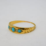 Victorian 18ct Yellow Gold, Turquoise & Diamond Boat Ring Antique 1874 Birmingham