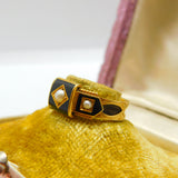 15ct Gold, Black Enamel, Pearl & Hair Form Mourning Ring Antique 1912 Chester