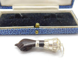 Sterling Silver & Carved Ebony Wood 'Figa' Hand Pendant Antique c1920 Deco