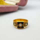 15ct Gold, Black Enamel, Pearl & Hair Form Mourning Ring Antique 1912 Chester