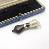 Sterling Silver & Carved Ebony Wood 'Figa' Hand Pendant Antique c1920 Deco