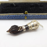 Sterling Silver & Carved Ebony Wood 'Figa' Hand Pendant Antique c1920 Deco