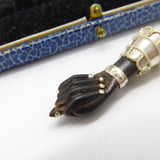Sterling Silver & Carved Ebony Wood 'Figa' Hand Pendant Antique c1920 Deco
