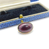 Austro-Hungarian 9ct Gold & Cabochon Garnet Button Brooch Antique c1860