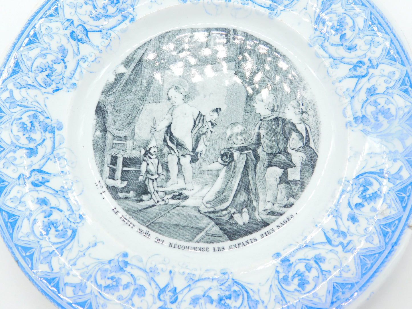 Georgian French Transferware 'Le Petit Noel' Christmas Plate Antique c1800