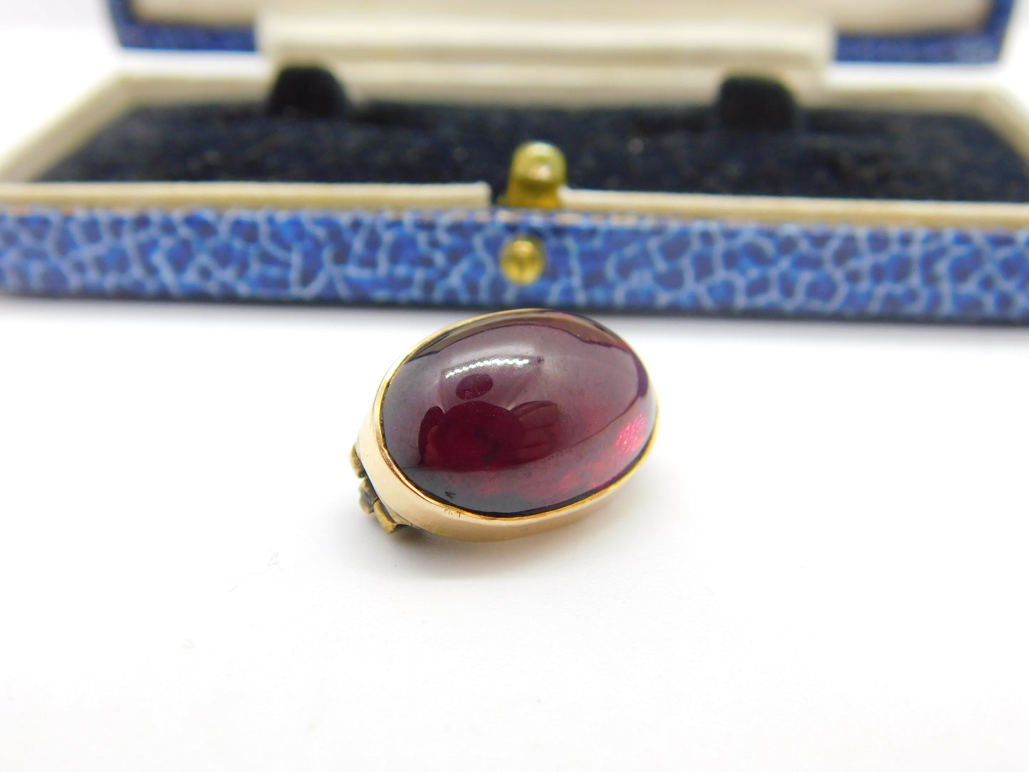 Austro-Hungarian 9ct Gold & Cabochon Garnet Button Brooch Antique c1860