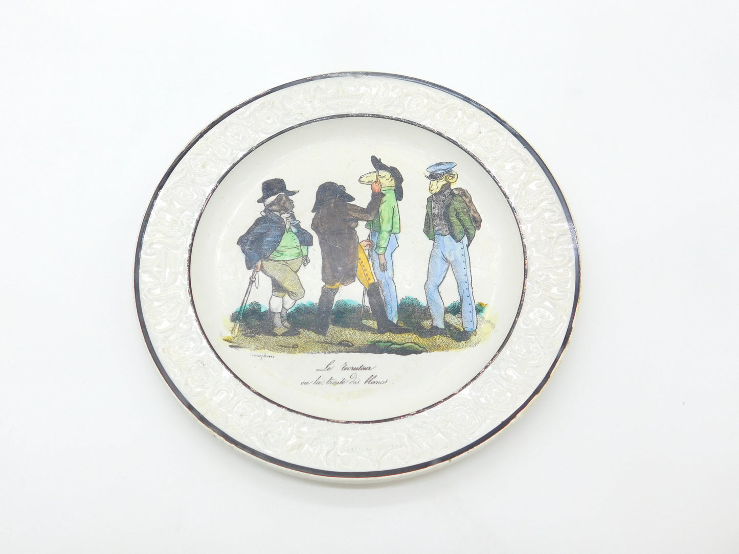 French Satirical Abolitionist Plate 'Le recruteur ou le traite des blancs' Choisy c1840