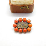 Georgian 9ct Rose Gold, Red Coral & Woven Hair Mourning Brooch Antique c1800