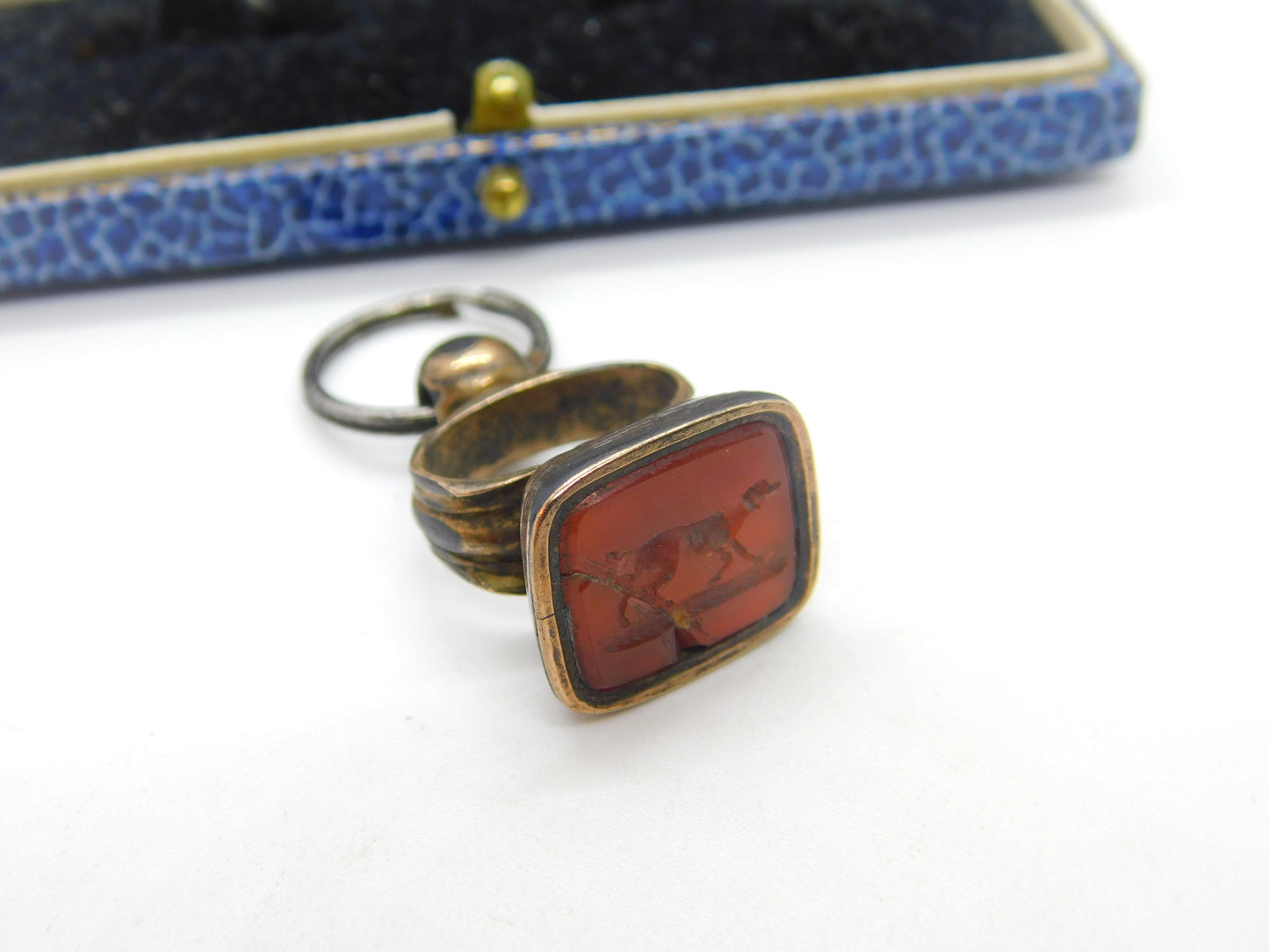 Victorian Rolled Gold & Carved Carnelian Hound Dog Intaglio Fob Seal AF c1850