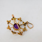 Edwardian 9ct Gold, Amethyst & Seed Pearl Floral Drop Pendant Antique c1910