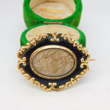 Victorian 9ct Gold, Black Enamel & Hair Mourning Brooch Antique 1852