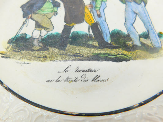 French Satirical Abolitionist Plate 'Le recruteur ou le traite des blancs' Choisy c1840