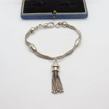 Victorian Sterling Silver Acorn Form Albertina Bracelet with Tassel Antique 1860