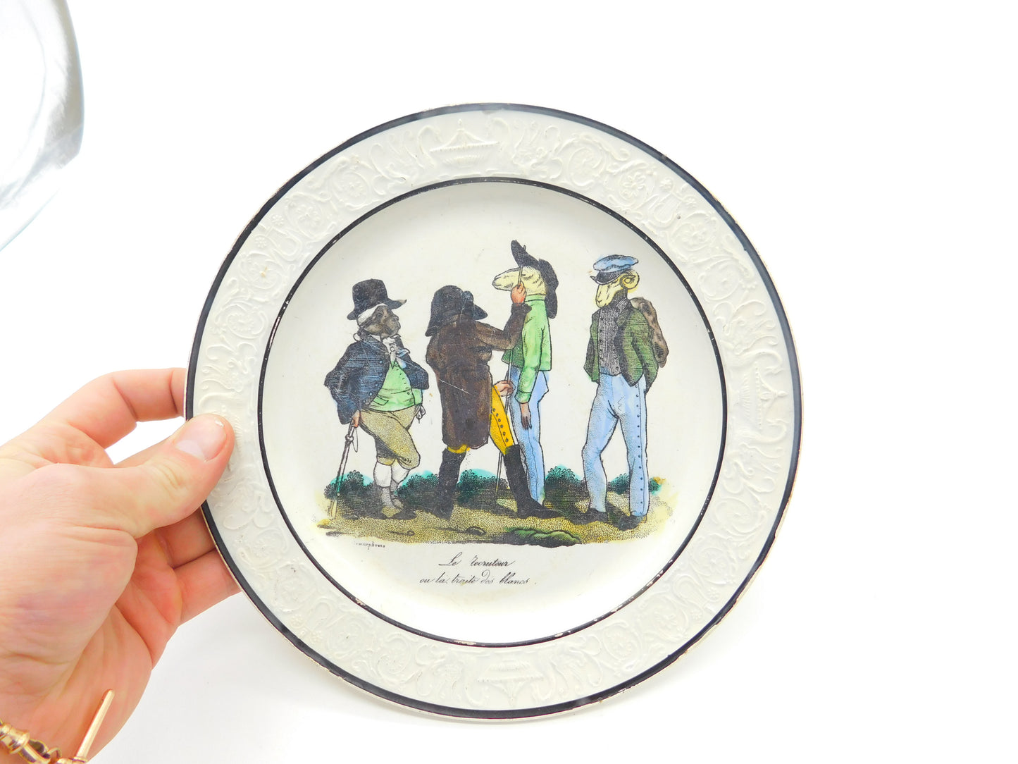 French Satirical Abolitionist Plate 'Le recruteur ou le traite des blancs' Choisy c1840