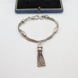 Victorian Sterling Silver Acorn Form Albertina Bracelet with Tassel Antique 1860