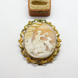 Victorian Pinchbeck Carved Cameo Brooch Lady Feeding Goats c1850 Antique