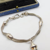 Victorian Sterling Silver Acorn Form Albertina Bracelet with Tassel Antique 1860