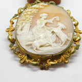 Victorian Pinchbeck Carved Cameo Brooch Lady Feeding Goats c1850 Antique