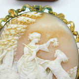 Victorian Pinchbeck Carved Cameo Brooch Lady Feeding Goats c1850 Antique
