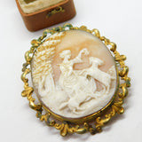 Victorian Pinchbeck Carved Cameo Brooch Lady Feeding Goats c1850 Antique