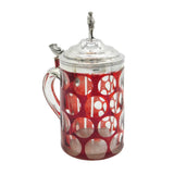 19th Century Danish Sterling Silver & Bohemian Cranberry Glass Stein Antique