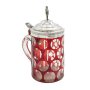 19th Century Danish Sterling Silver & Bohemian Cranberry Glass Stein Antique