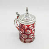 19th Century Danish Sterling Silver & Bohemian Cranberry Glass Stein Antique