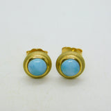 14ct Yellow Gold & Cabochon Turquoise Set Stud Earrings Vintage c1970