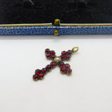 8ct Gold, Bohemian Garnet & Pearl Set Cross Crucifix Pendant Antique c1860