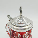 19th Century Danish Sterling Silver & Bohemian Cranberry Glass Stein Antique