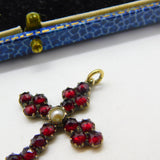 8ct Gold, Bohemian Garnet & Pearl Set Cross Crucifix Pendant Antique c1860