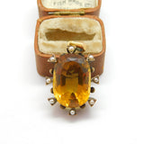 Victorian 15ct Gold, Pearl & Emerald Cut Citrine Drop Pendant c1890 Antique
