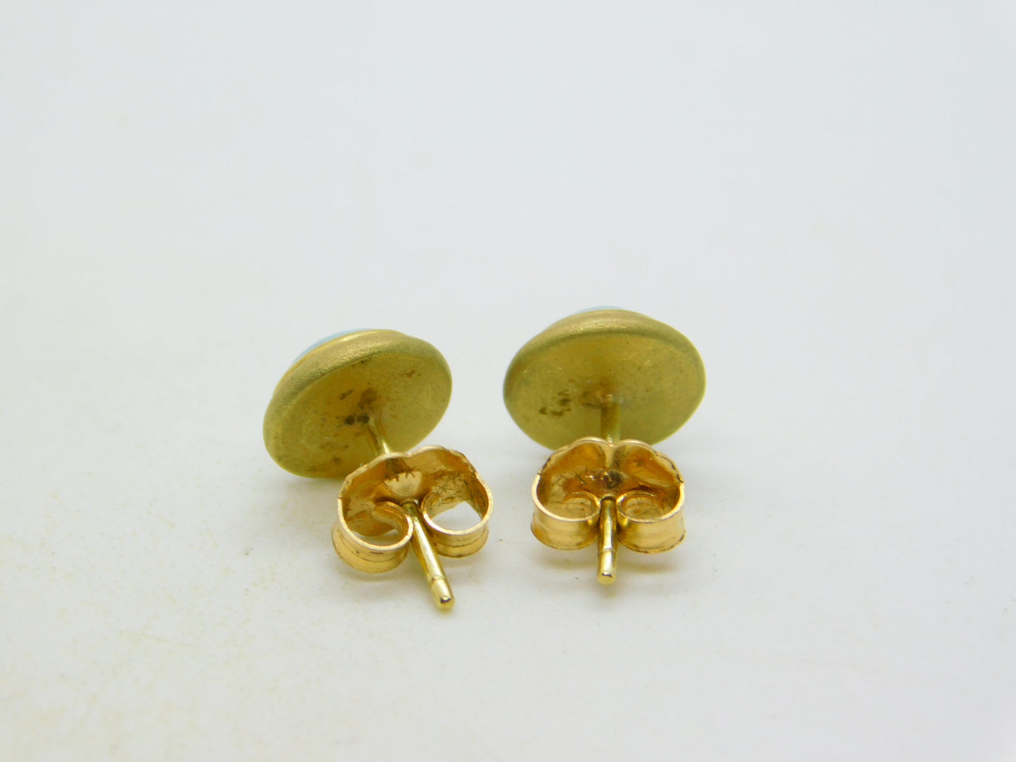 14ct Yellow Gold & Cabochon Turquoise Set Stud Earrings Vintage c1970