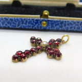 8ct Gold, Bohemian Garnet & Pearl Set Cross Crucifix Pendant Antique c1860