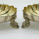Victorian Pair of Sterling Silver Dolphin Salt Cellars Antique 1868 Sheffield