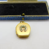Victorian Yellow Metal & Seed Pearl Good Luck Horseshoe Locket 'A.C Pike' c1860