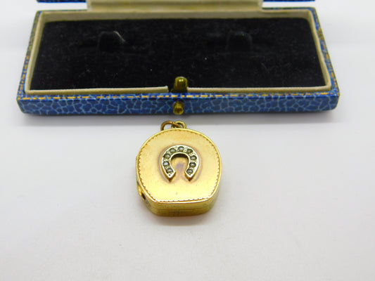 Victorian Yellow Metal & Seed Pearl Good Luck Horseshoe Locket 'A.C Pike' c1860